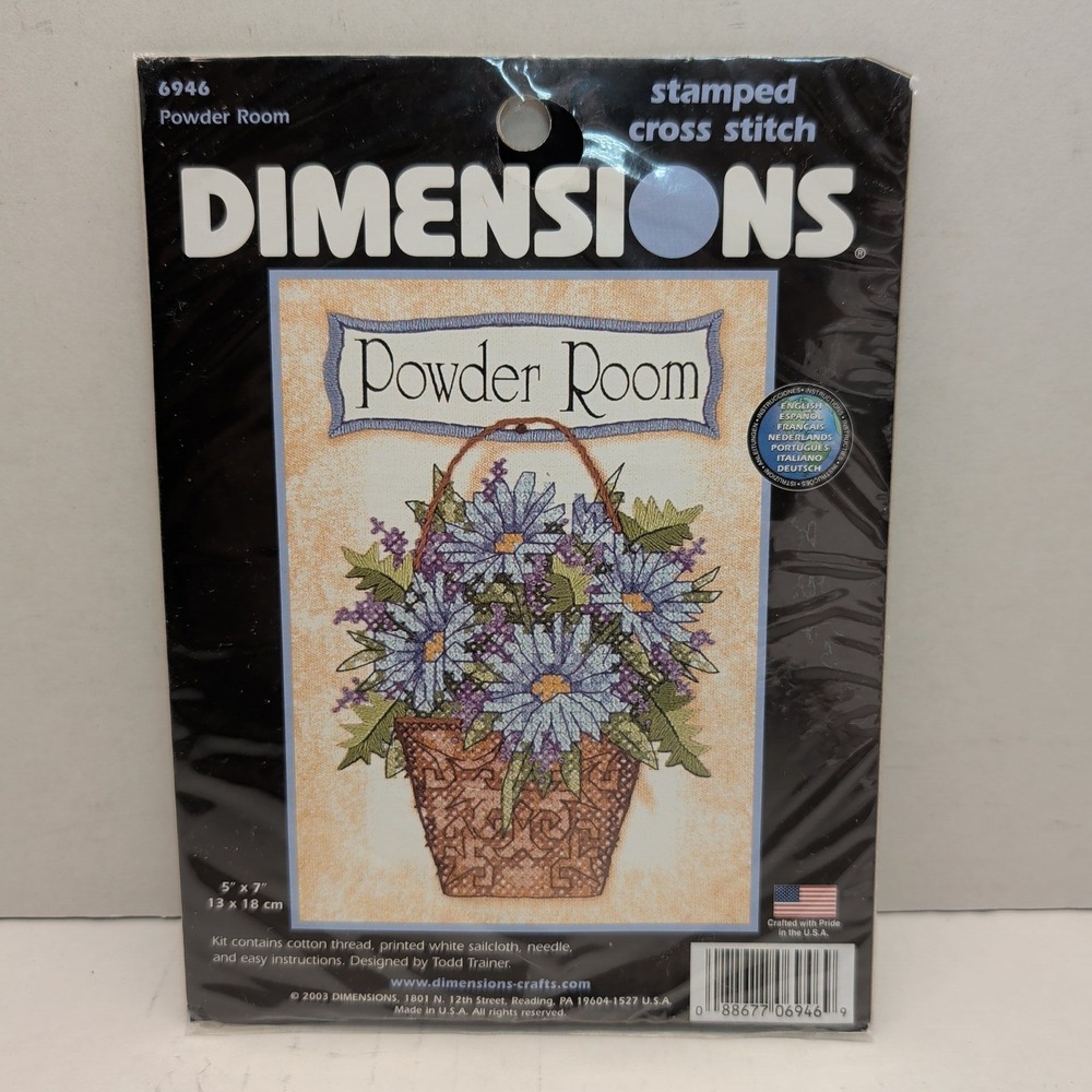 Dimensions Powder Room Stamped Cross Stitch Kit 6946 Blue Floral Daisy 5x7 2003